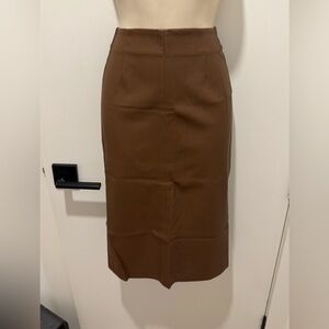 Elegant Leather Midi Brown Women's Skirt 36